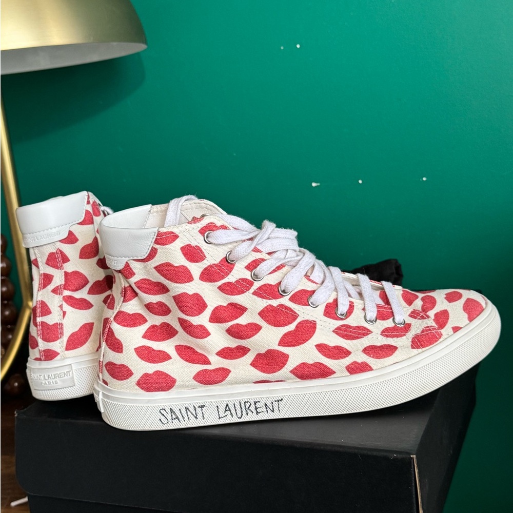 Saint Laurent MALIBU LIPS Printed HIGH-TOP Women's Sneakers EU 41 US 10 - Picture 10 of 16
